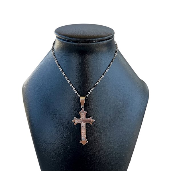 Corrente Masculina Aço Inoxidável Crucifixo Pai Nosso