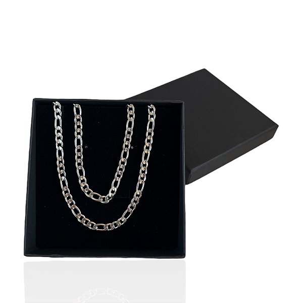 Conjunto Masculino Aço Inoxidável Prata + Caixa Presente
