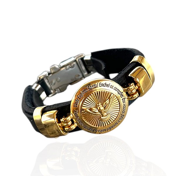 Pulseira Masculina Couro Bijuteria Espírito Santo
