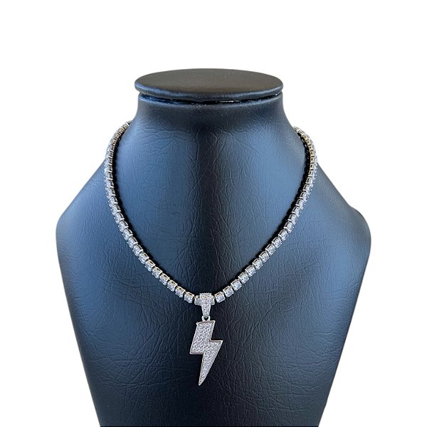 Corrente Masculina Folheada Prata 925 Riviera Raio Cravejado