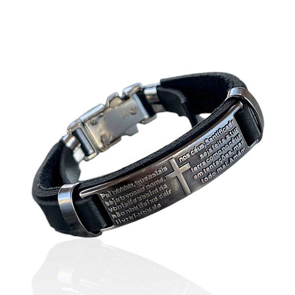 Pulseira Masculina Couro Bijuteria Pai Nosso