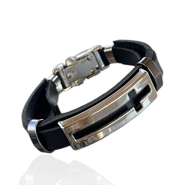 Pulseira Masculina Couro Bijuteria Cruz