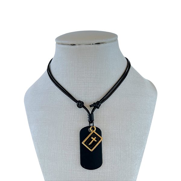 Cordão de Couro Masculino Cruz