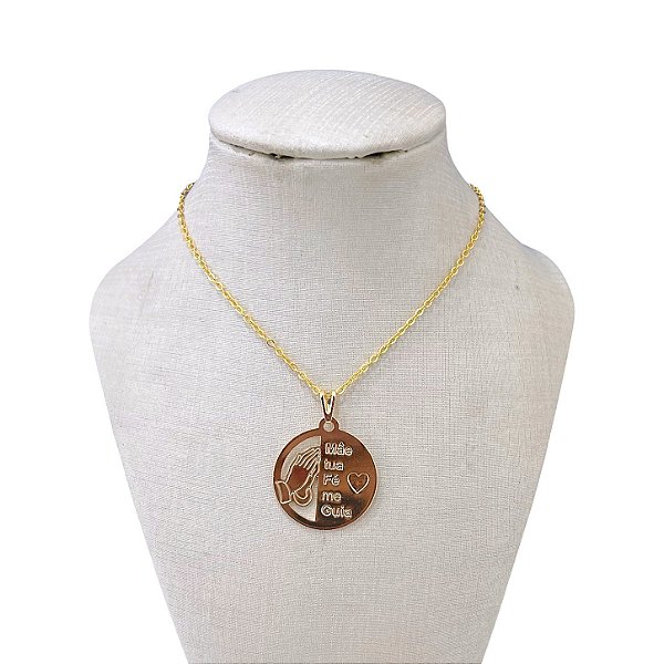 Colar Folheado Ouro 18k e Prata 925 Mãe Tua Fé Me Guia