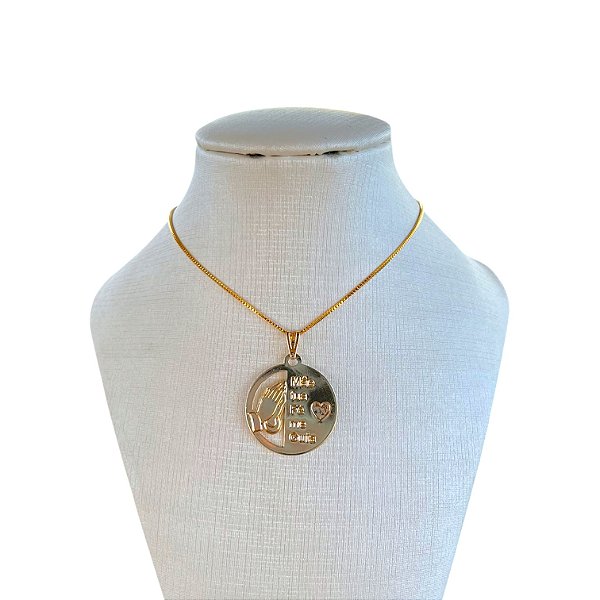 Colar Folheado Ouro 18k e Prata 925 Mãe Tua Fé Me Guia