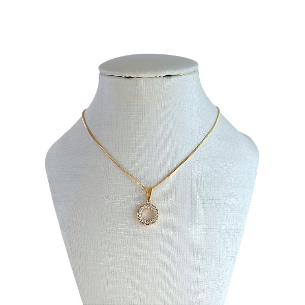Colar Folheado Ouro 18k Mandala Cravejado