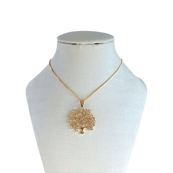 Colar Folheado Ouro 18k Árvore da Vida Cravejado