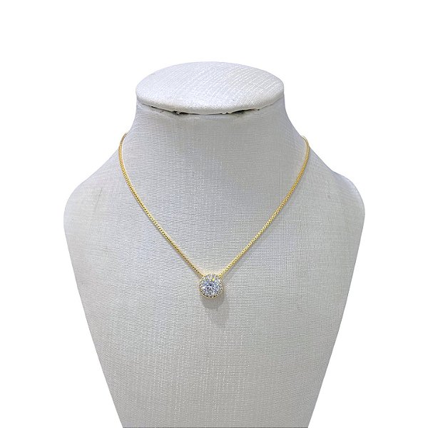 Colar Folheado Ouro 18k Ponto de Luz Cravejado
