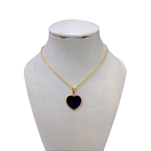 Colar Folheado Ouro 18k Coração Resinado