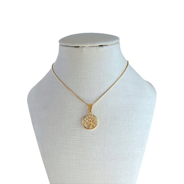 Colar Folheado Ouro 18k Árvore da Vida Cravejada