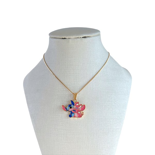 Colar Folheado Ouro 18k e Prata 925 Angel e Stitch