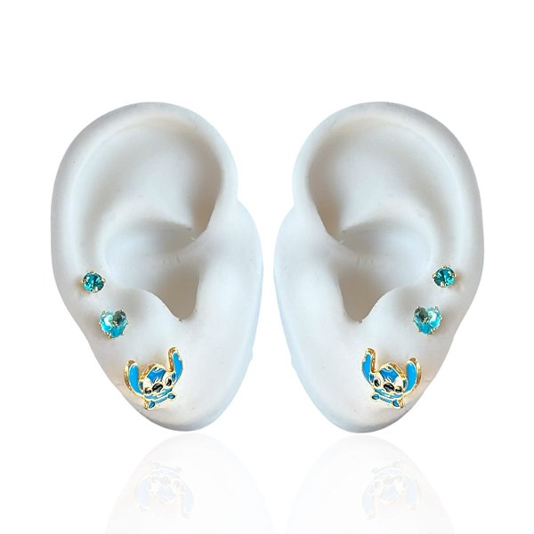 Trio Brincos Folheado Ouro 18k e Prata 925 Stitch
