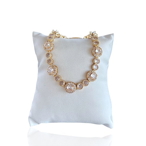 Pulseira Folheada Ouro 18k Riviera Redonda Cravejada