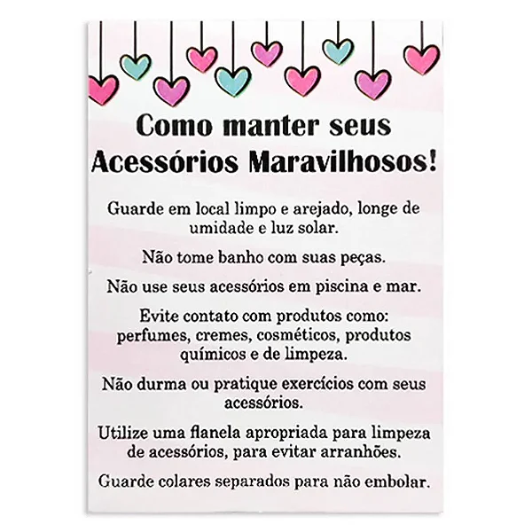 Cartão Cuidados Com as Peças  50 und