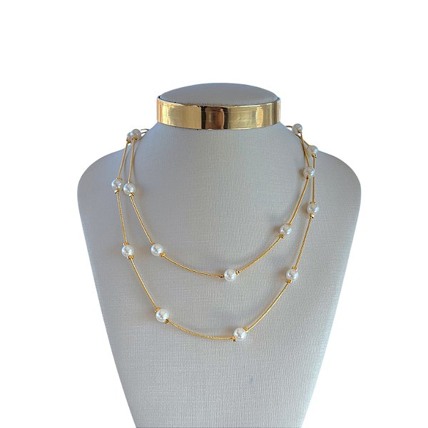 Colar Duplo Folheado Ouro 18k Pérolas