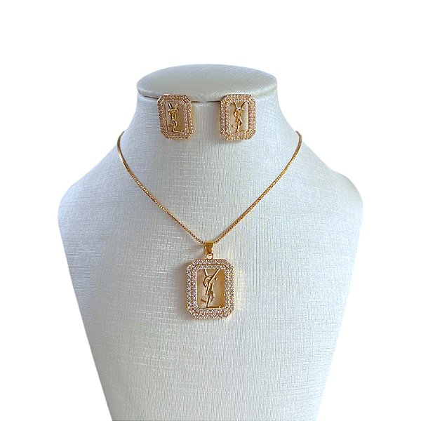 Conjunto Folheado Ouro 18k e Prata 925 Inspired Cravejado