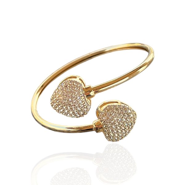 Bracelete Folheado Ouro 18k e Prata 925 Coração Cravejado