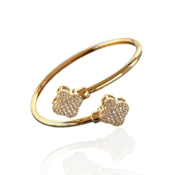 Bracelete Folheado Ouro 18k e Prata 925 Trevo Cravejado