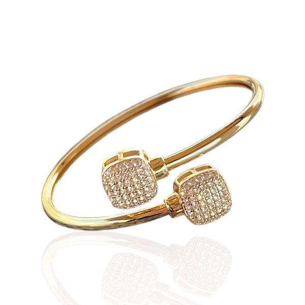 Bracelete Folheado Ouro 18k e Prata 925 Quadrado Cravejado