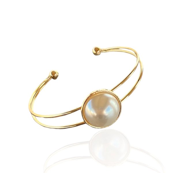 Bracelete Folheado Ouro 18k e Prata 925 Redondo Pérola
