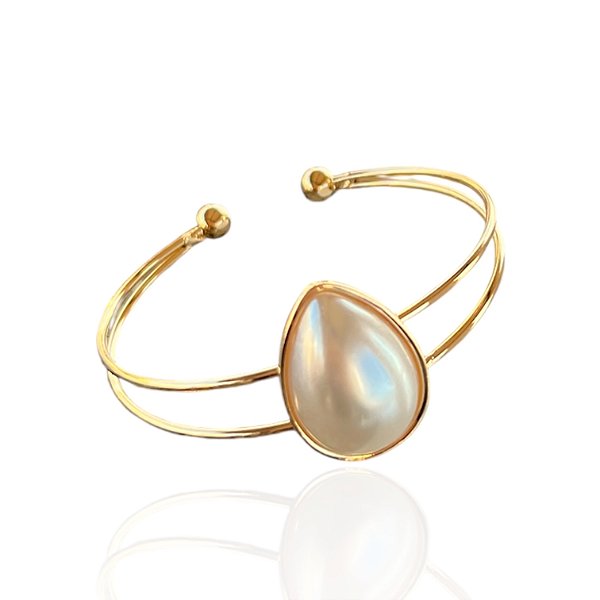 Bracelete Folheado Ouro 18k e Prata 925 Gota Pérola
