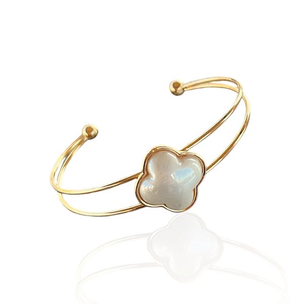 Bracelete Folheado Ouro 18k e Prata 925 Trevo Pérola