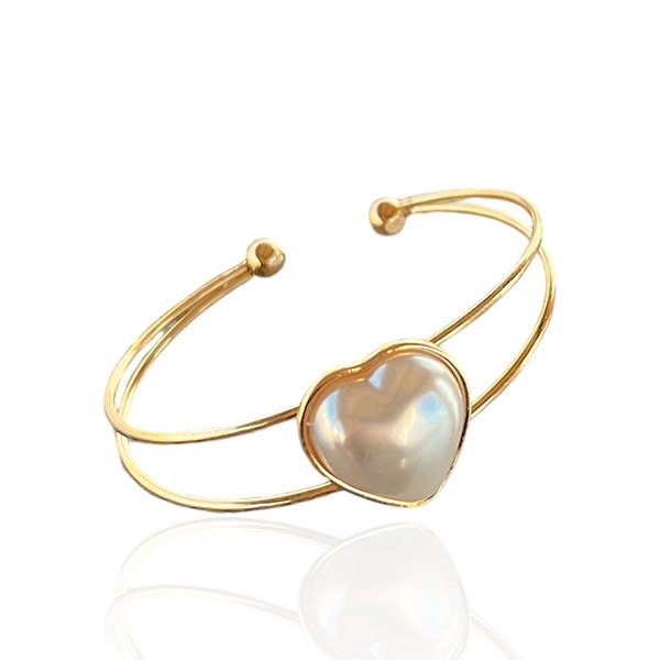 Bracelete Folheado Ouro 18k Coração Pérola