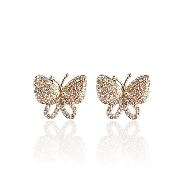 Brinco Folheado Ouro 18k e Prata 925 Borboleta Cravejada