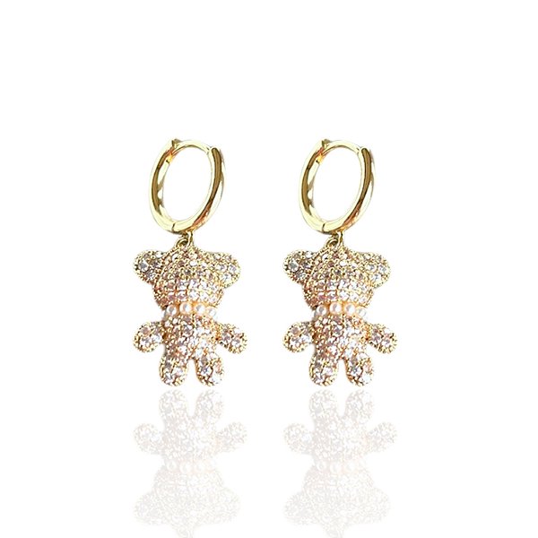 Brinco Folheado Ouro 18k e Prata 925 Urso Pérolas Cravejada