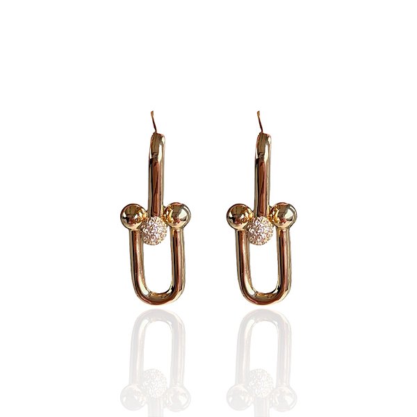 Brinco Folheado Ouro 18k e Prata 925 Elos Inspired Cravejado