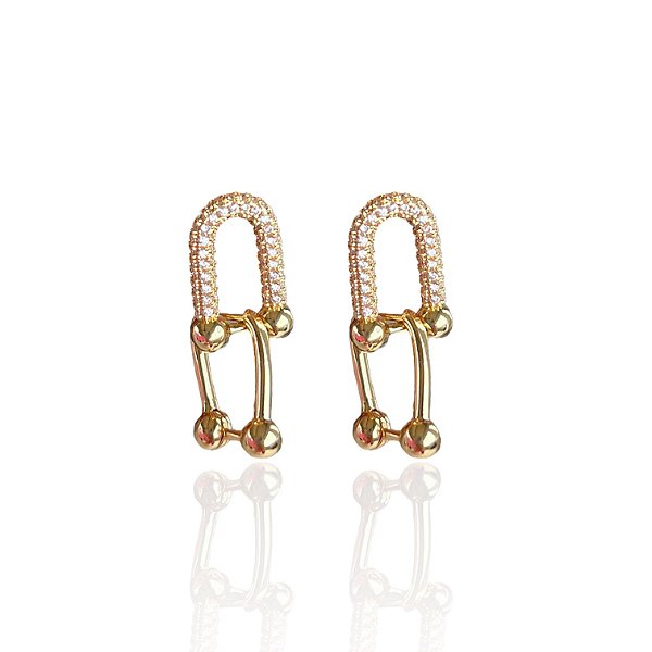 Brinco Folheado Ouro 18k e Prata 925 Elos Inspired Cravejado