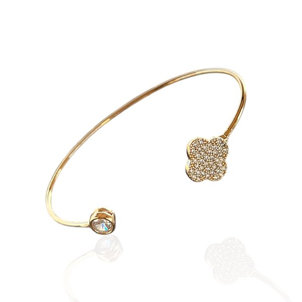 Bracelete Folheado Ouro 18k e Prata 925 Trevo Cravejado