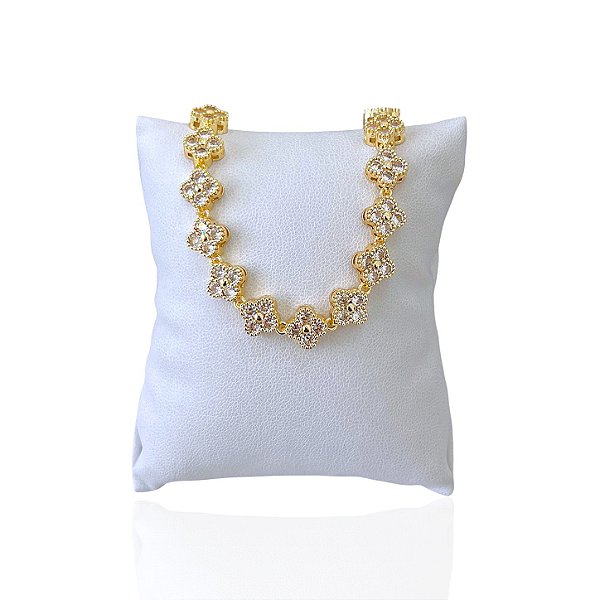 Pulseira Folheada Ouro 18k e Prata 925 Inspired Trevos Cravejado