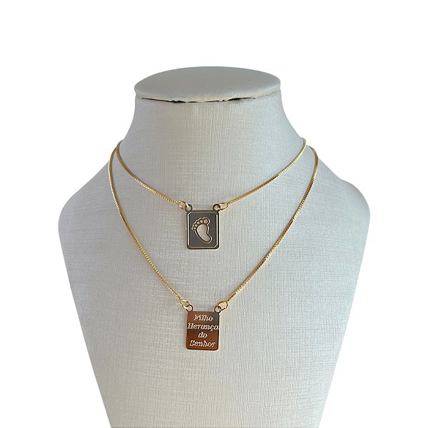 Colar Escapulário Folheado Ouro 18k e Prata 925 Filho Herança do Senhor