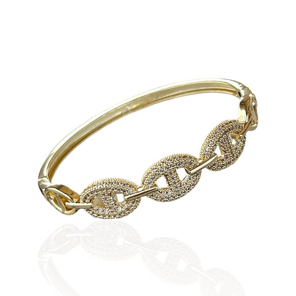Bracelete Folheado Ouro 18k e Prata 925 Elos Lacre Cravejado