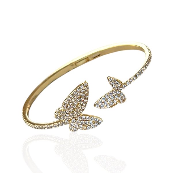 Bracelete Folheado Ouro 18k e Prata 925 Borboleta Cravejada