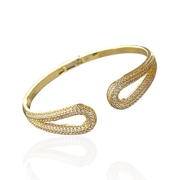Bracelete Folheado Ouro 18k e Prata 925 Gota Dupla Cravejada