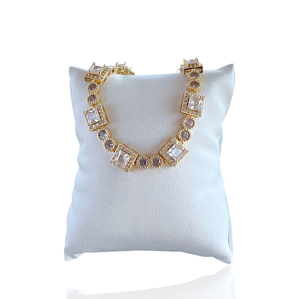 Pulseira Folheada Ouro 18k e Prata 925 Quadrada Inspired Cravajada