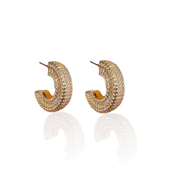 Brinco Folheado Ouro 18k e Prata 925 Argola Cravejada