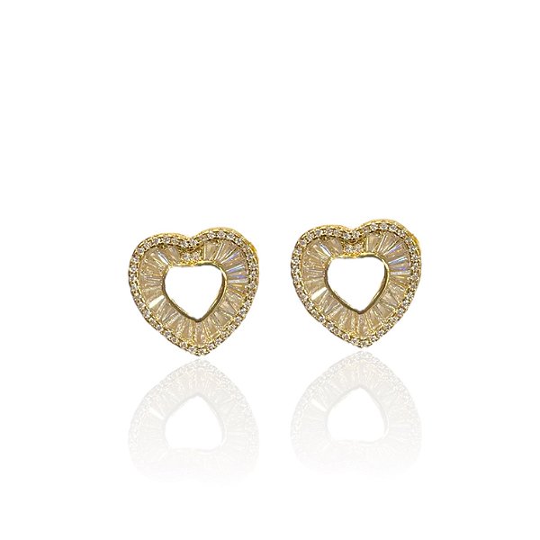 Brinco Folheado Ouro 18k e Prata 925 Coração Cravejado