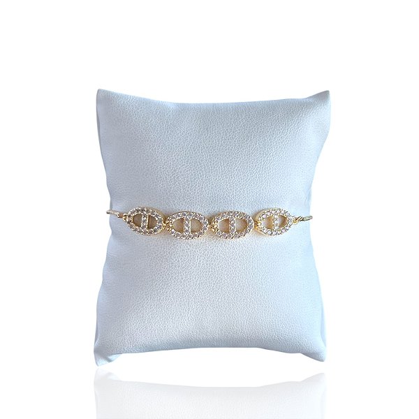 Pulseira Folheada Ouro 18k e Prata 925 Lacre Inspired Cravejado