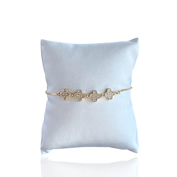 Pulseira Folheada Ouro 18k e Prata 925 Trevo Inspired Cravejado