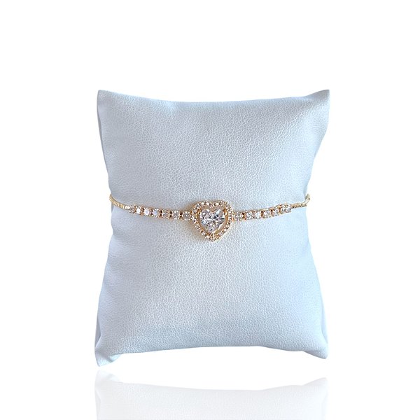 Pulseira Folheada Ouro 18k e Prata 925 Coração Cravejado