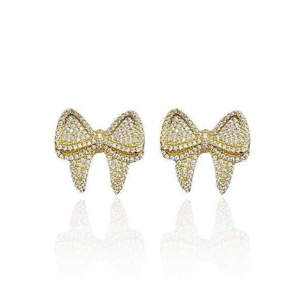 Brinco Folheado Ouro 18k e Prata 925 Laço Cravejado