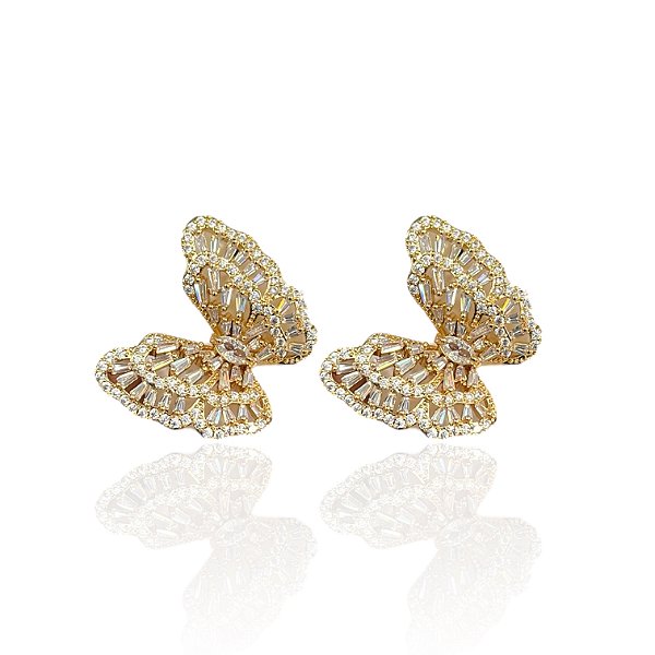 Brinco Folheado Ouro 18k e Prata 925 Borboleta Cravejada