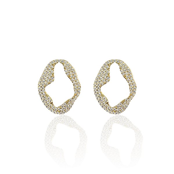 Brinco Folheado Ouro 18k e Prata 925 Orgânico Cravejada