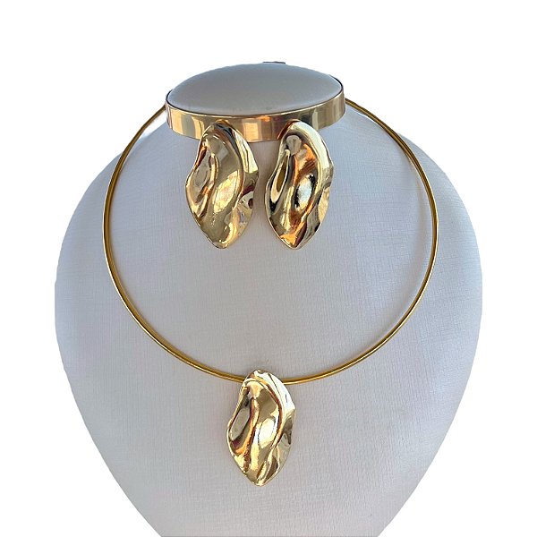 Conjunto Aro Bijuteria Dourado Chapeado Oval