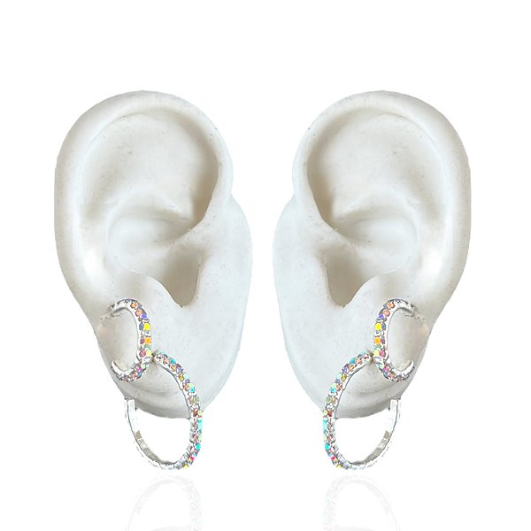Dois Brincos Folheado Prata 925 Argola Strass