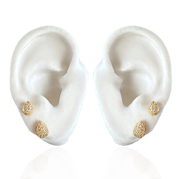 Dois Brincos Folheado Ouro 18k Gota Cravejada