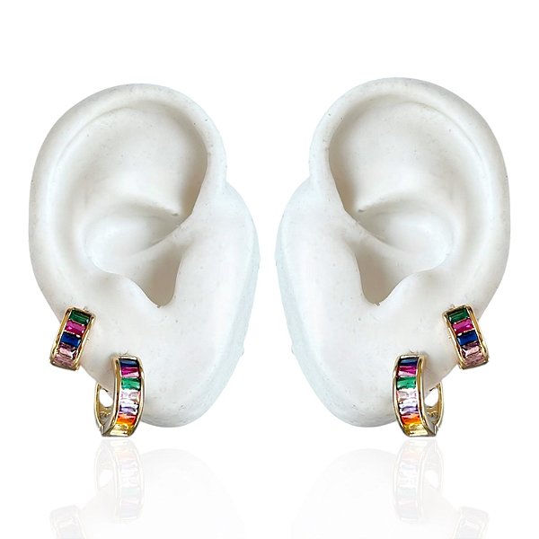 Dois Brincos Folheado Ouro 18k Argolas Cravejada Colors